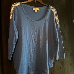MICHAEL Michael Kors Blue Long Sleeve Top with Studded Shoulders